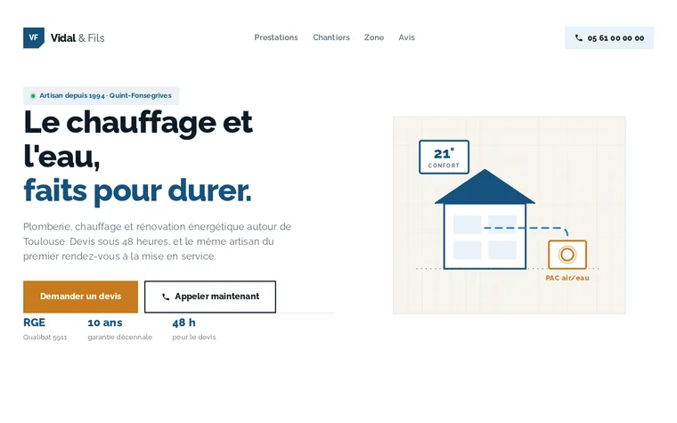 Aperçu du modèle de site pour un artisan du bâtiment