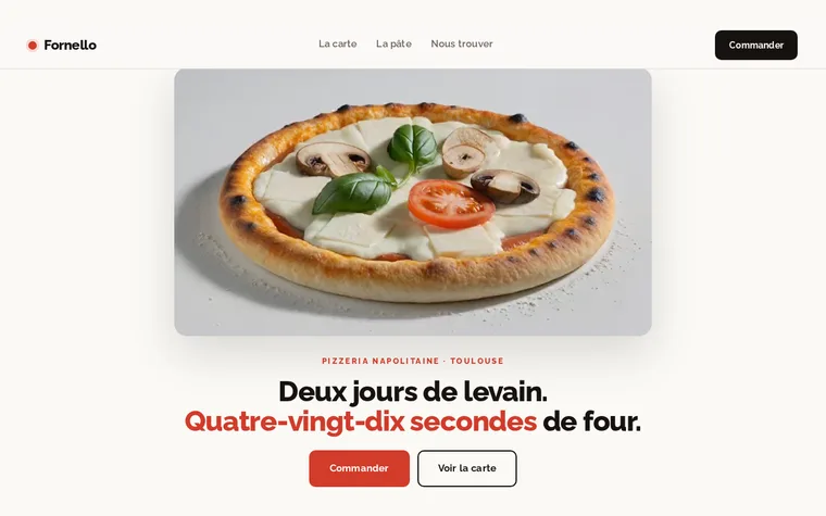 Aperçu du modèle de site pour une pizzeria