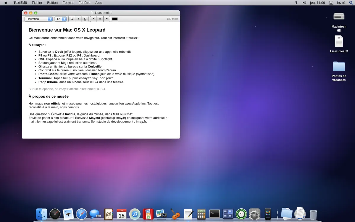 Le bureau de Mac OS X Leopard reconstitué dans un navigateur