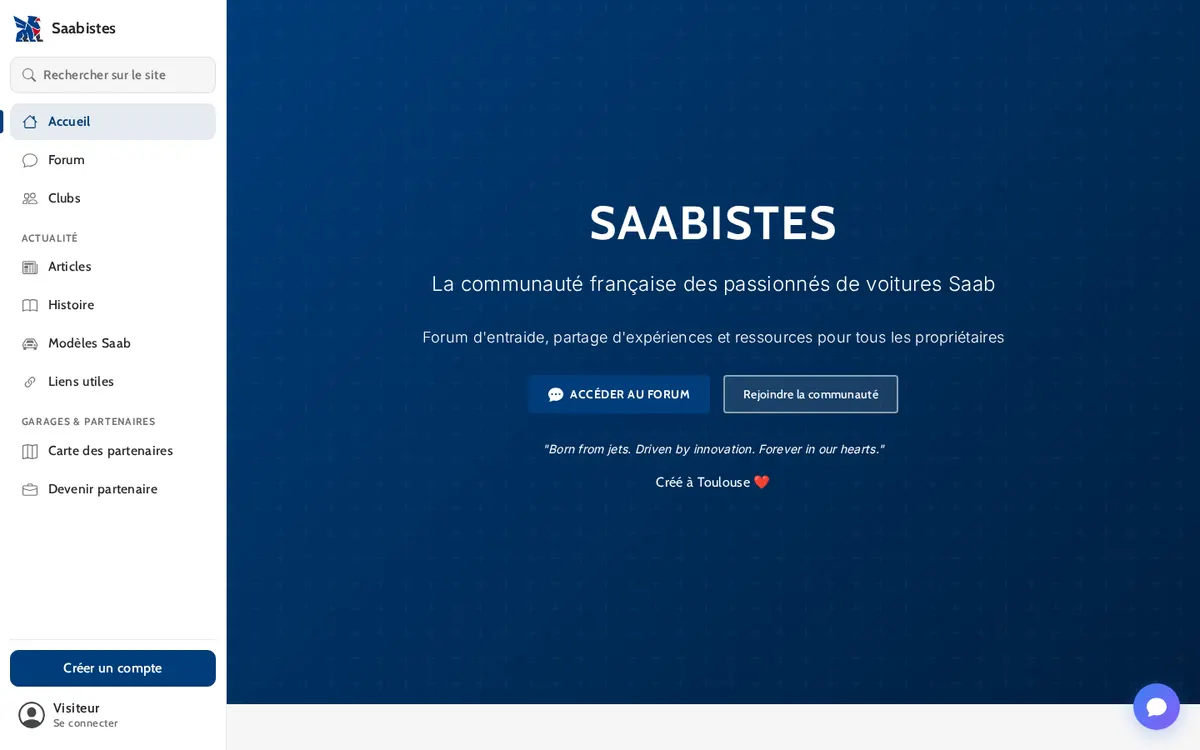 La page d'accueil de Saabistes
