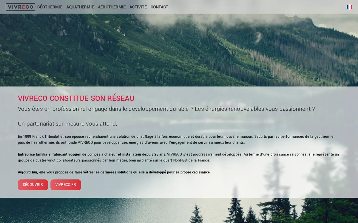 La page d'accueil du site professionnel d'un fabricant de pompes à chaleur
